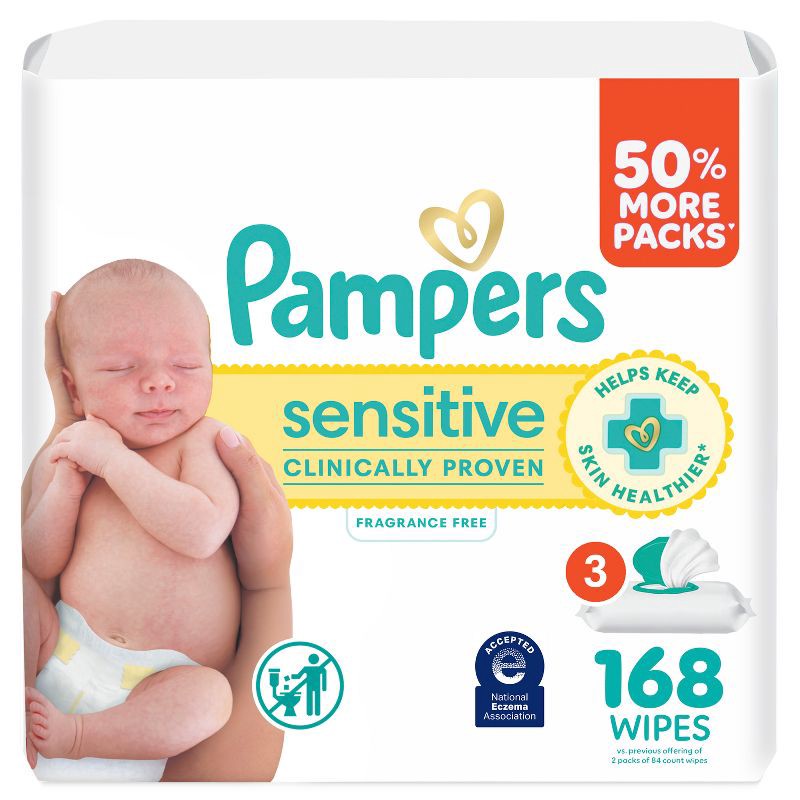 slide 1 of 15, Pampers Sensitive Baby Wipes - 168ct: Hypoallergenic, Paraben-Free, For Face & Hands & Diaper Area, 168 ct