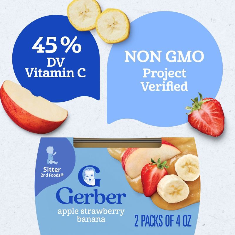 slide 4 of 9, Gerber Baby Food Stage 2 Apple Strawberry Banana Puree Tub - 4oz/2ct, 2 ct; 4 oz