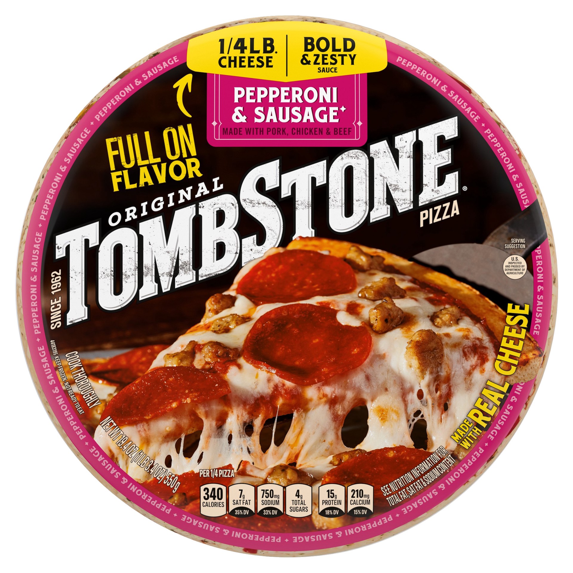 slide 1 of 10, Tombstone Original Pepperoni & Sausage Frozen Pizza - 19.4oz, 19.4 oz