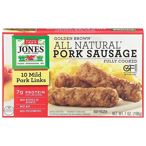slide 1 of 1, Jones Dairy Farm Sausage All Natural Golden Brown Mild Pork Links 10 Count - 7 Oz, 7 oz
