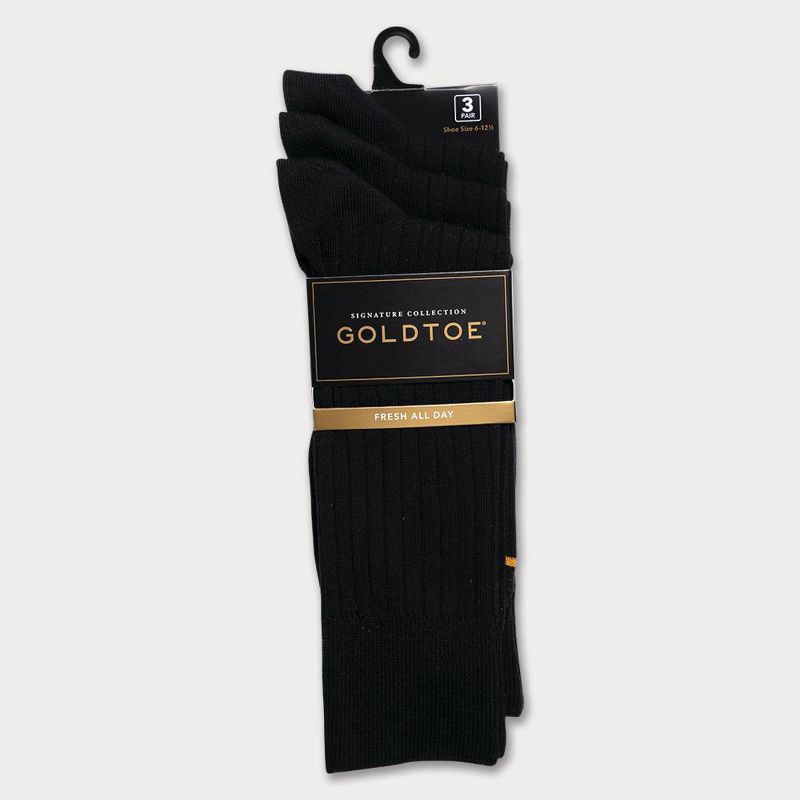 slide 2 of 3, GOLDTOE Signature Collection Signature Gold by GOLDTOE Men's Cotton Crew Dress Rib Socks 3pk - Black 6-12.5, 3 ct
