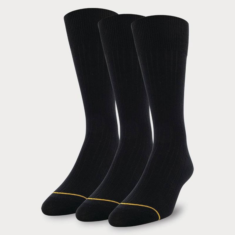 slide 1 of 3, GOLDTOE Signature Collection Signature Gold by GOLDTOE Men's Cotton Crew Dress Rib Socks 3pk - Black 6-12.5, 3 ct