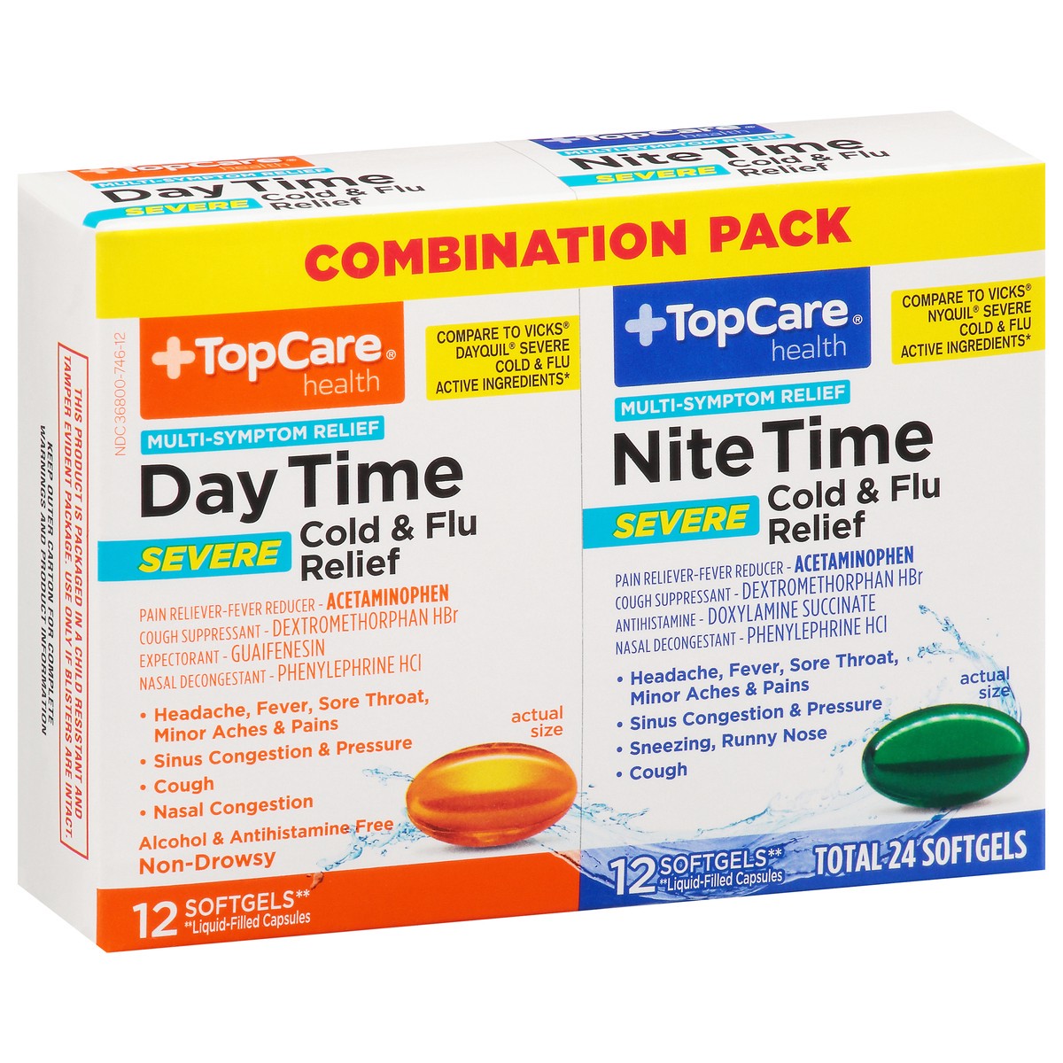 slide 2 of 9, TopCare Cold/Flu Severe Day/Night Softgels, 1 ct