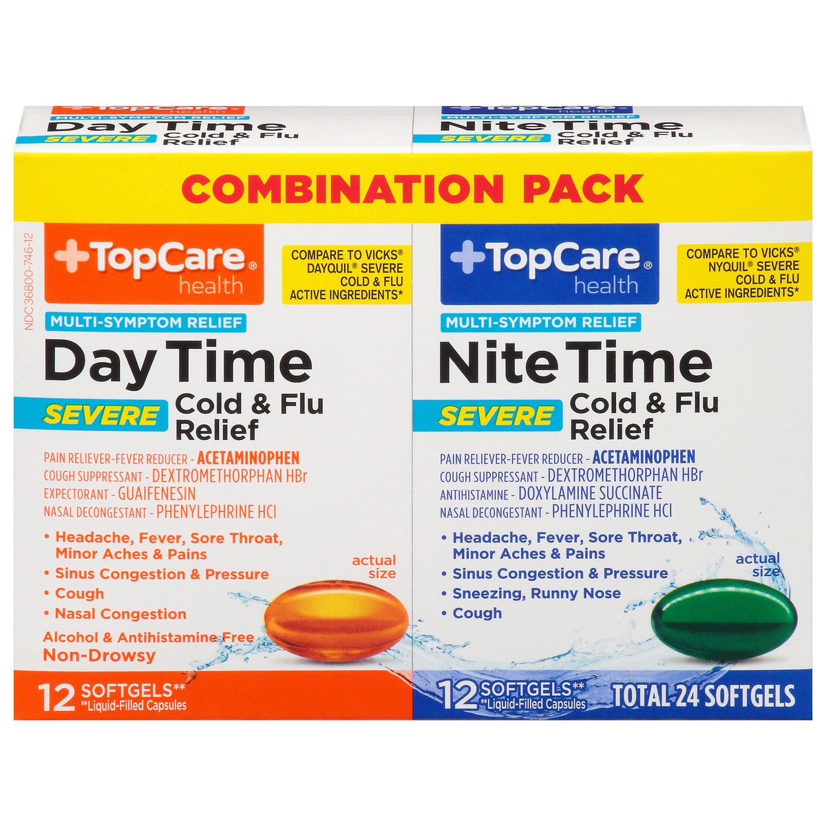 slide 1 of 9, TopCare Cold/Flu Severe Day/Night Softgels, 1 ct