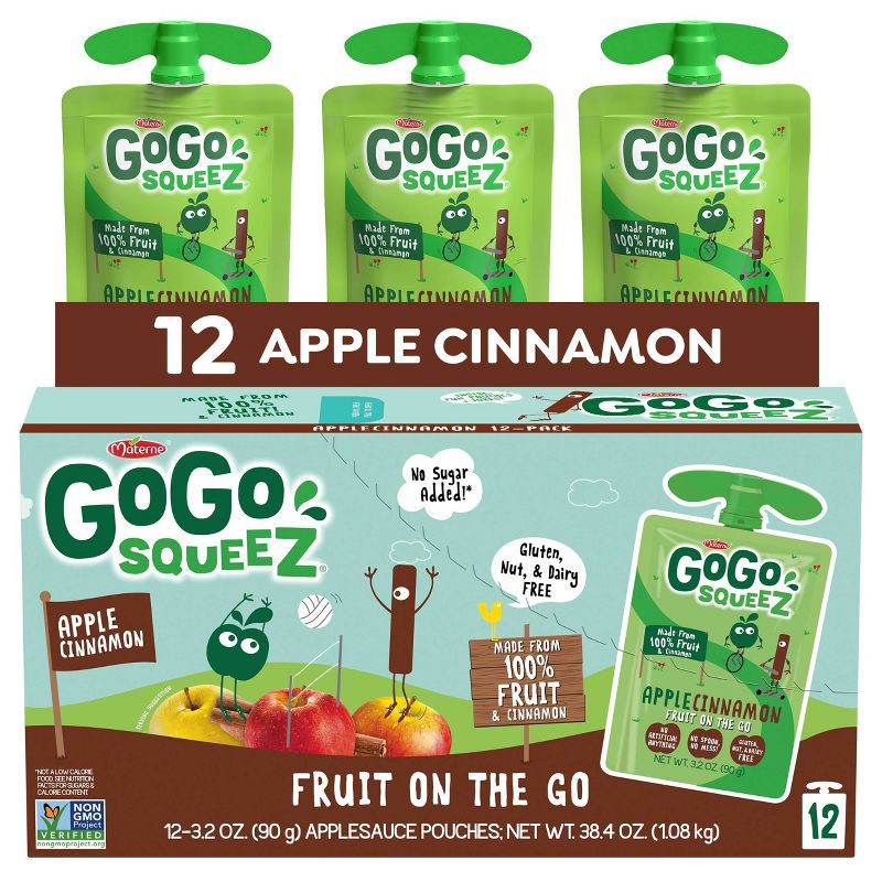 slide 1 of 4, GoGo SqueeZ No Sugar Added Applesauce and Fruit Puree Apple Cinnamon - 38.4oz/12ct, 38.4 oz, 12 ct