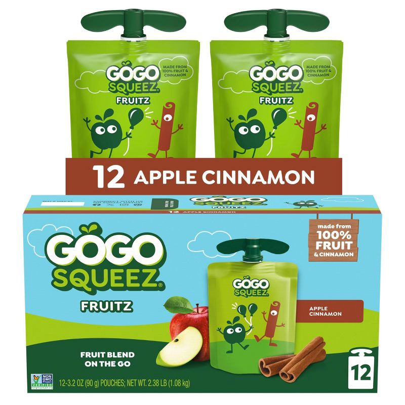 slide 1 of 8, GoGo SqueeZ No Sugar Added Applesauce and Fruit Puree Apple Cinnamon - 38.4oz/12ct, 38.4 oz, 12 ct