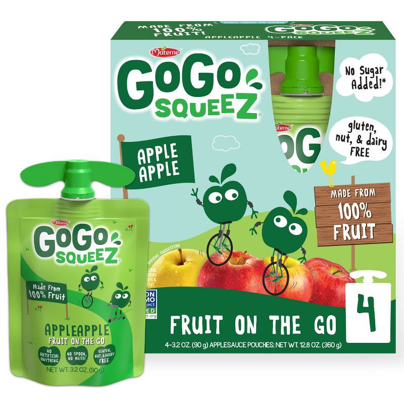 slide 1 of 5, GoGo squeeZ Applesauce, Apple Apple - 3.2oz/4ct, 4 ct; 3.2 oz