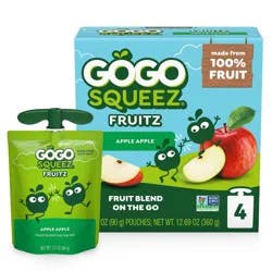 GoGo SqueeZ No Sugar Added Applesauce and Fruit Puree Apple Apple - 12.69oz/4ct