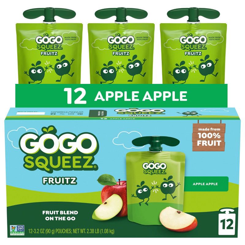 slide 1 of 8, GoGo SqueeZ No Sugar Added Applesauce and Fruit Puree Apple Apple - 3.2oz/12ct, 12 ct; 3.2 oz