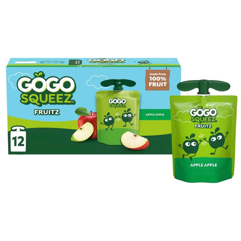 slide 1 of 9, GoGo SqueeZ No Sugar Added Applesauce and Fruit Puree Apple Apple - 3.2oz/12ct, 3.2 oz; 12 ct