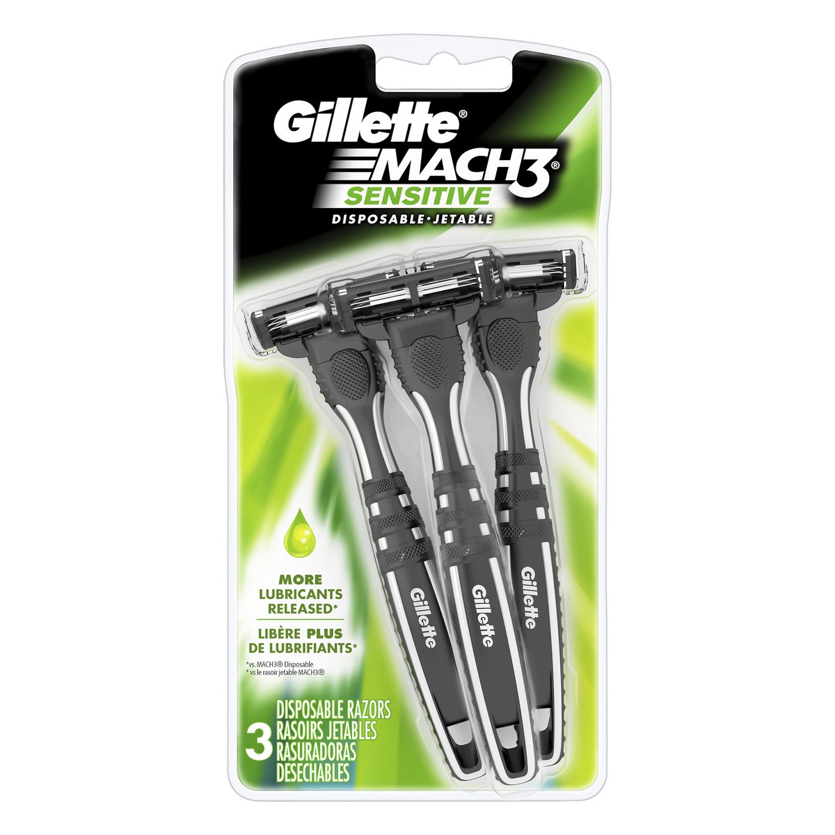 slide 1 of 2, Gillette Mach3 Sensitive Disposable Razors 3 ea Blister Pack, 3 ct