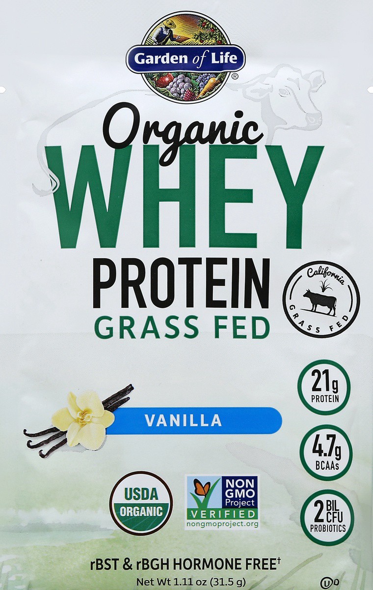 slide 2 of 2, Garden of Life Protein Whey Organic Grass Fed Vanilla Packet, 31.5 oz