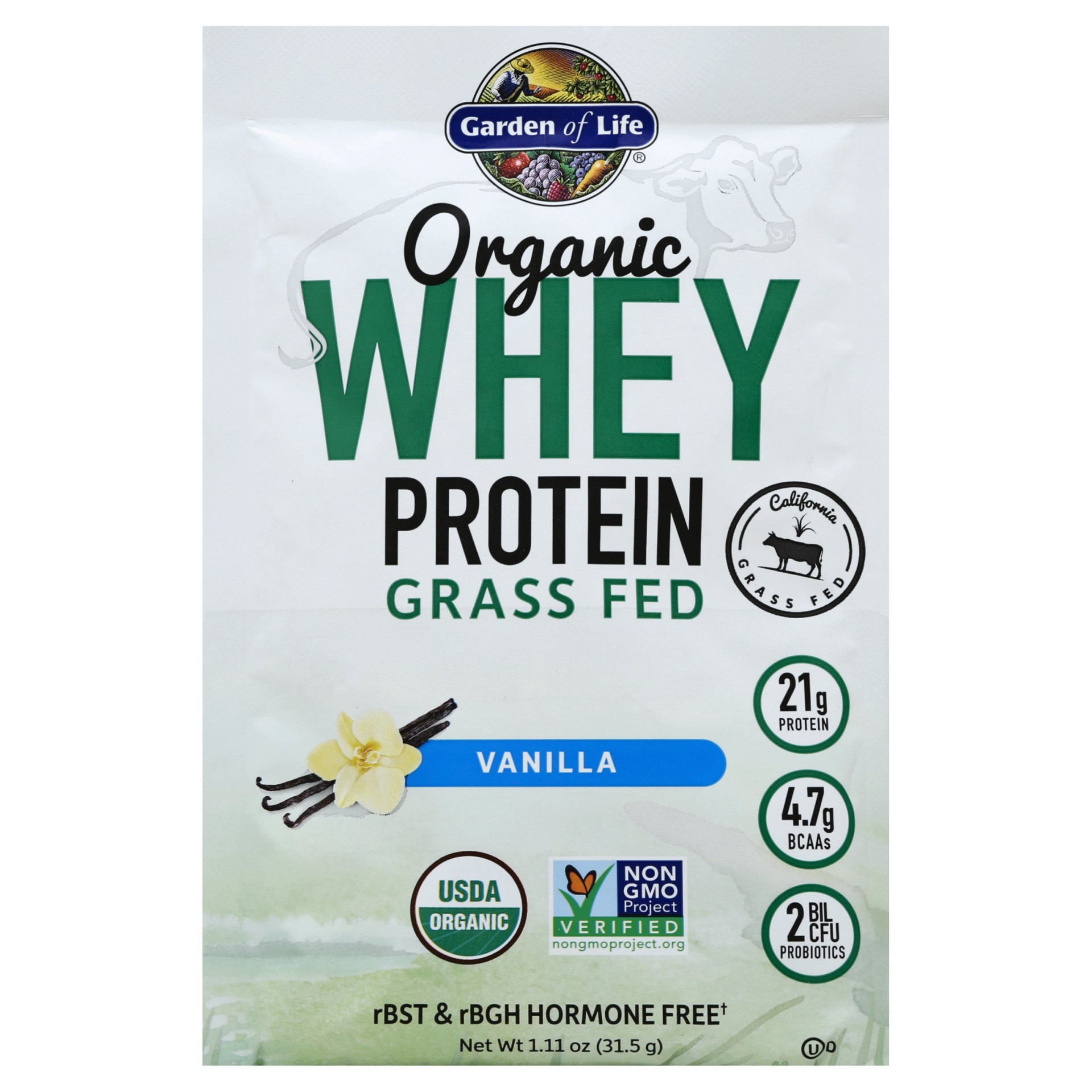 slide 1 of 2, Garden of Life Protein Whey Organic Grass Fed Vanilla Packet, 31.5 oz