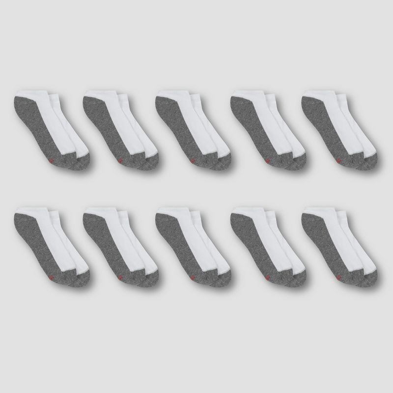 slide 2 of 3, Men's Hanes Premium Low Cut Socks 10pk - White 6-12: Moisture Wicking, Breathable, Midweight, Machine Washable, Ribbed, 10 ct