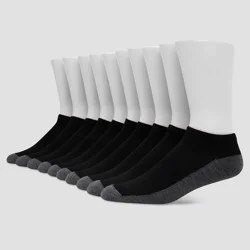 Men's Hanes Premium Low Cut Socks 10pk - Black: Moisture Wicking, Breathable, Midweight, Size 6-12
