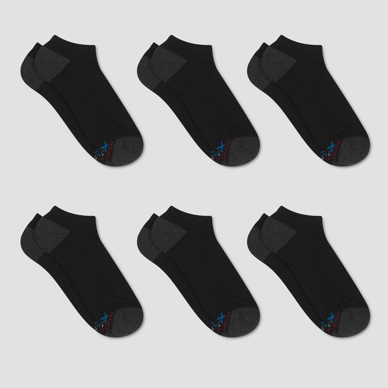 slide 2 of 3, Hanes Premium Men's X-Temp Breathable No Show Socks 6pk - Black 6-12: Moisture Wicking, Midweight, Ribbed, 6 ct