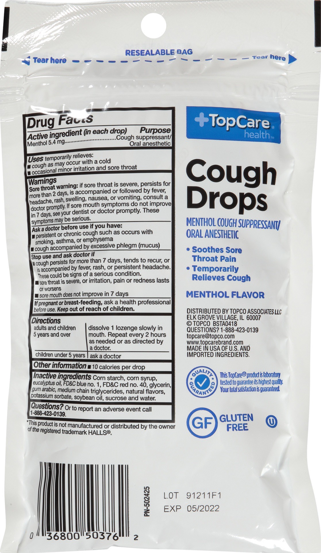 slide 5 of 6, TopCare Menthol Cough Drops - Eucalyptus, 30 ct