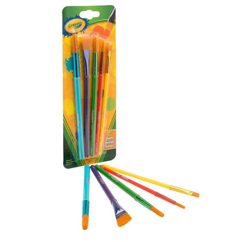 slide 3 of 5, Crayola 5ct Paint Brush Variety Pack: Kids' Art Brushes for All Paint Types, Multicolor, Angle & Flat Styles, 5 ct