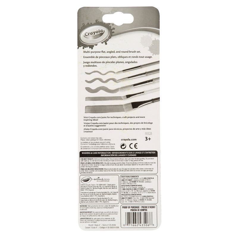 slide 4 of 5, Crayola 5ct Paint Brush Variety Pack: Kids' Art Brushes for All Paint Types, Multicolor, Angle & Flat Styles, 5 ct