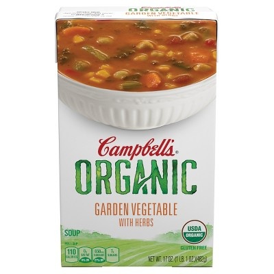slide 1 of 4, Campbell's Organic Garden Vegetable With Herbs Soup, 17 oz