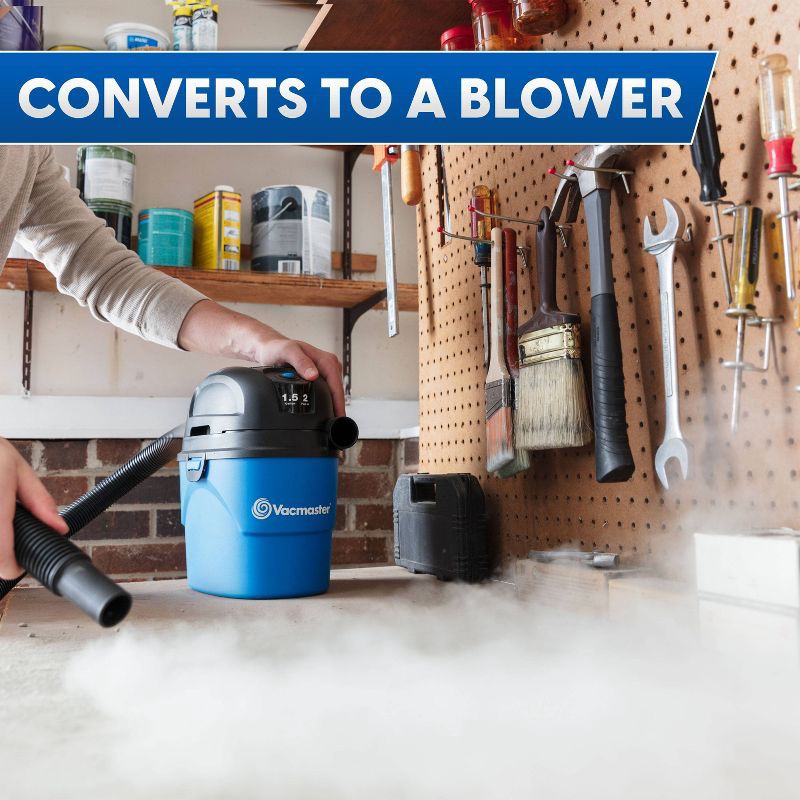 slide 4 of 9, Vacmaster 1.5gal Wet/Dry Vac with Bonus Car Nozzle: Portable Electric Shop Vacuum, Multi-Surface, 600W, Corded, 1.5 gal
