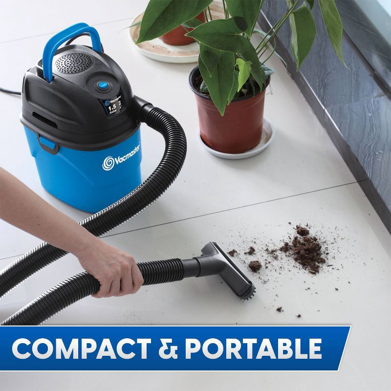 slide 5 of 9, Vacmaster 1.5gal Wet/Dry Vac with Bonus Car Nozzle: Portable Electric Shop Vacuum, Multi-Surface, 600W, Corded, 1.5 gal