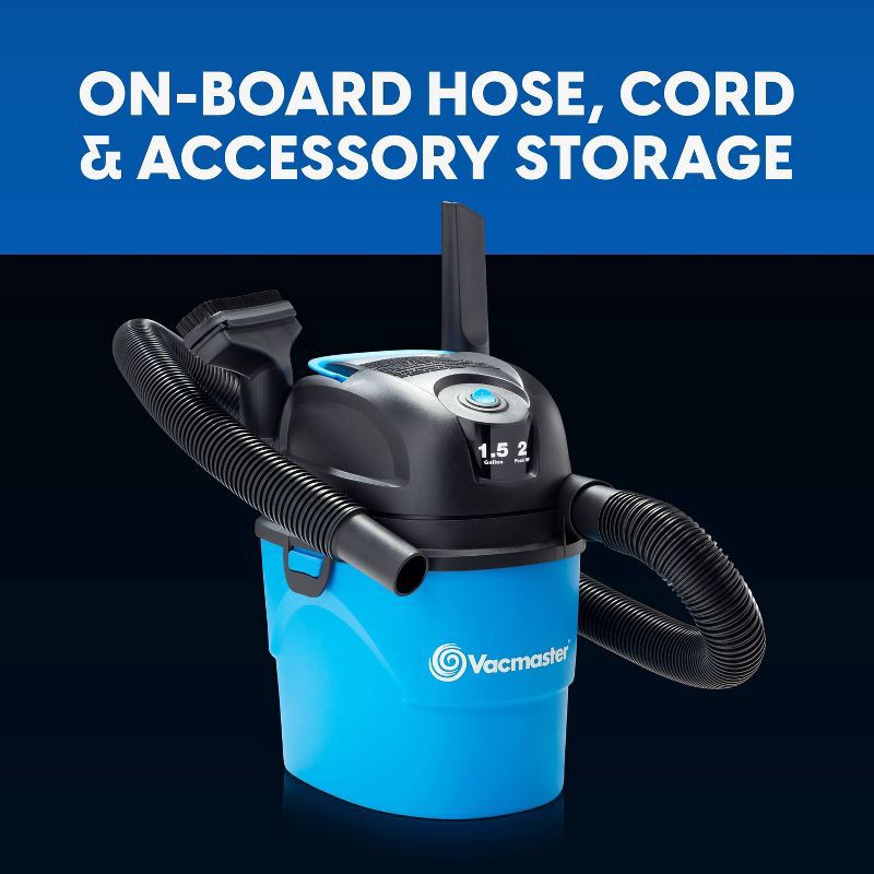 slide 7 of 9, Vacmaster 1.5gal Wet/Dry Vac with Bonus Car Nozzle: Portable Electric Shop Vacuum, Multi-Surface, 600W, Corded, 1.5 gal