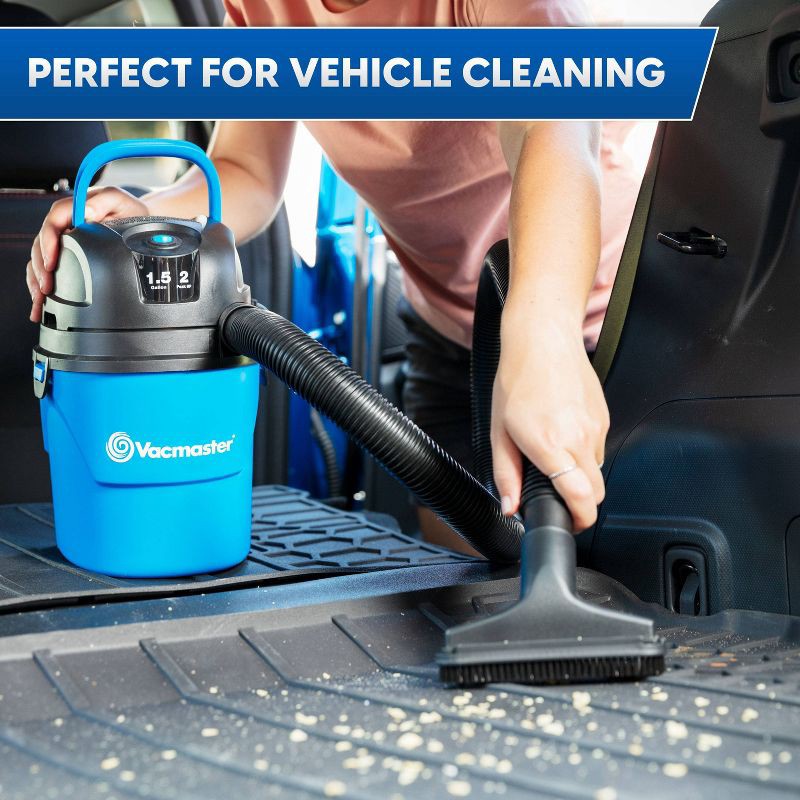slide 8 of 9, Vacmaster 1.5gal Wet/Dry Vac with Bonus Car Nozzle: Portable Electric Shop Vacuum, Multi-Surface, 600W, Corded, 1.5 gal