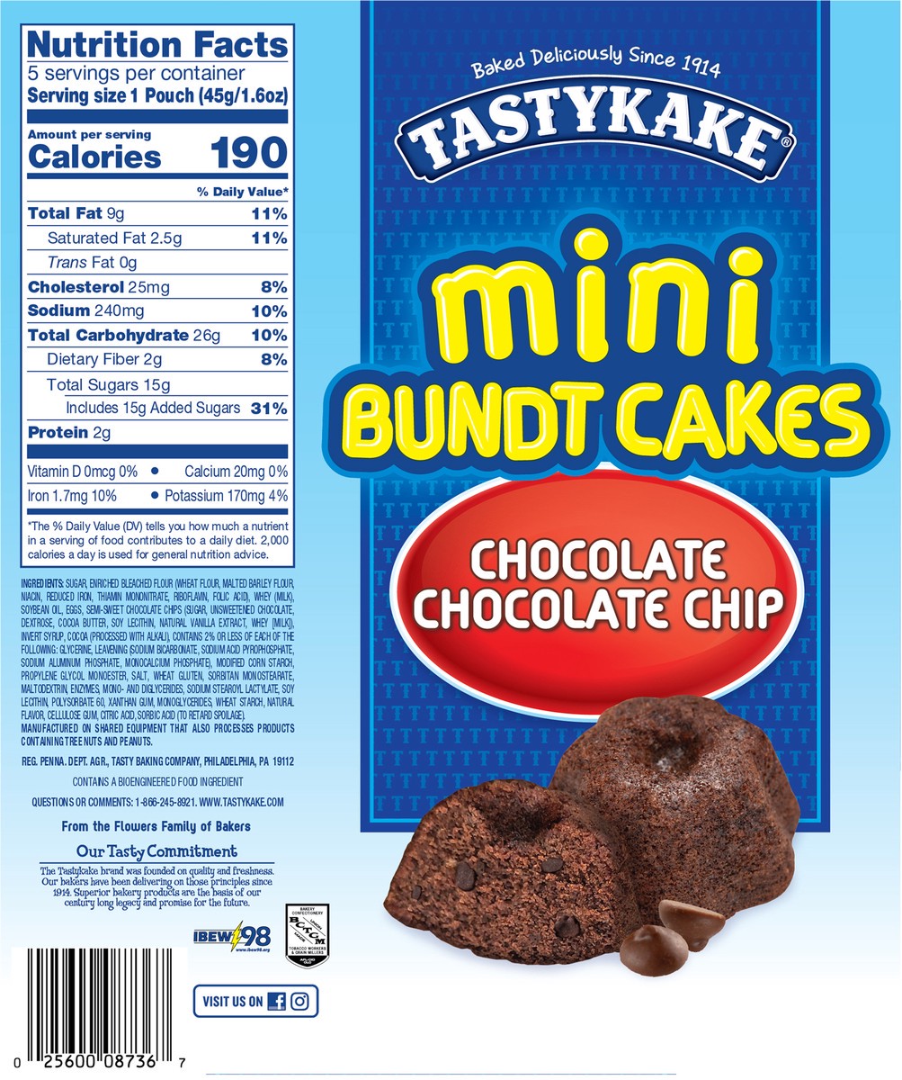 slide 9 of 9, Tastykake Chocolate Mini Bundt Cakes, Portable Chocolate Snack Cakes, 5 Pouches per Box - 5 ct, 5 ct
