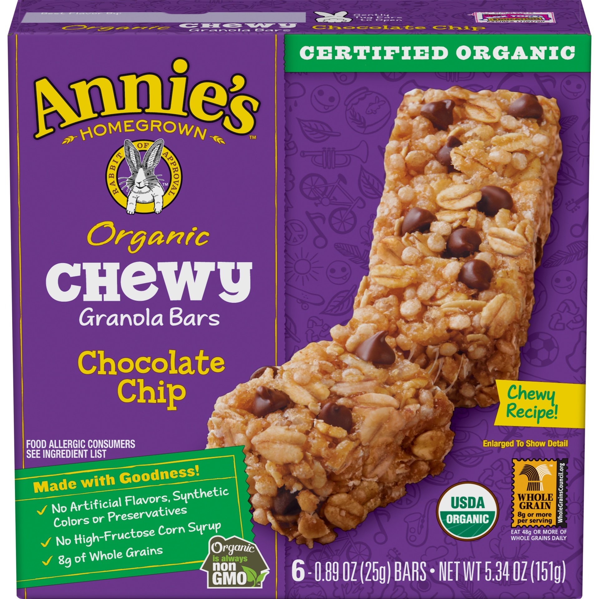 slide 1 of 2, Annie's Chewy Granola Bar Chocolate Chip Granola, 5.28 oz, 6 ct