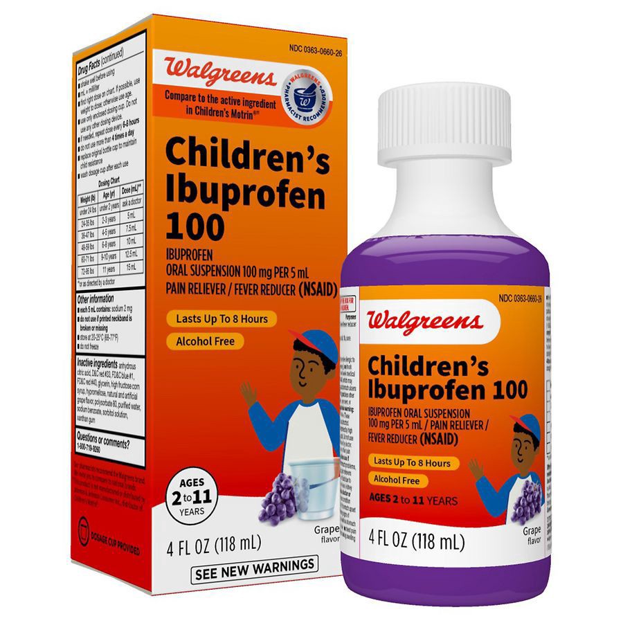slide 5 of 5, Walgreens Children's Grape Flavored Ibuprofen 100 Liquid, 4 fl oz