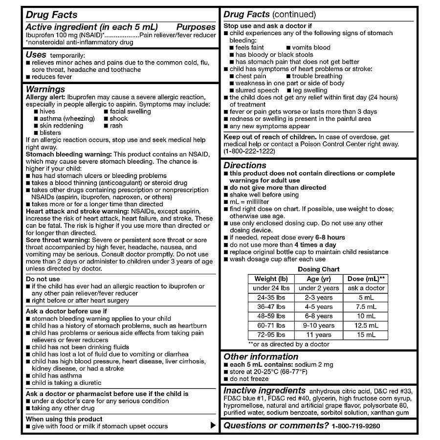 slide 4 of 5, Walgreens Children's Grape Flavored Ibuprofen 100 Liquid, 4 fl oz