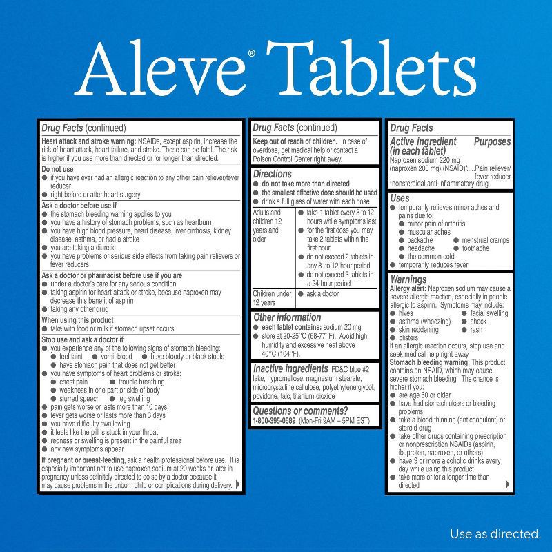 slide 8 of 8, Aleve NSAID Tablets with Easy Open Arthritis Cap, Naproxen Sodium, for Pain Relief - 200ct, 200 ct