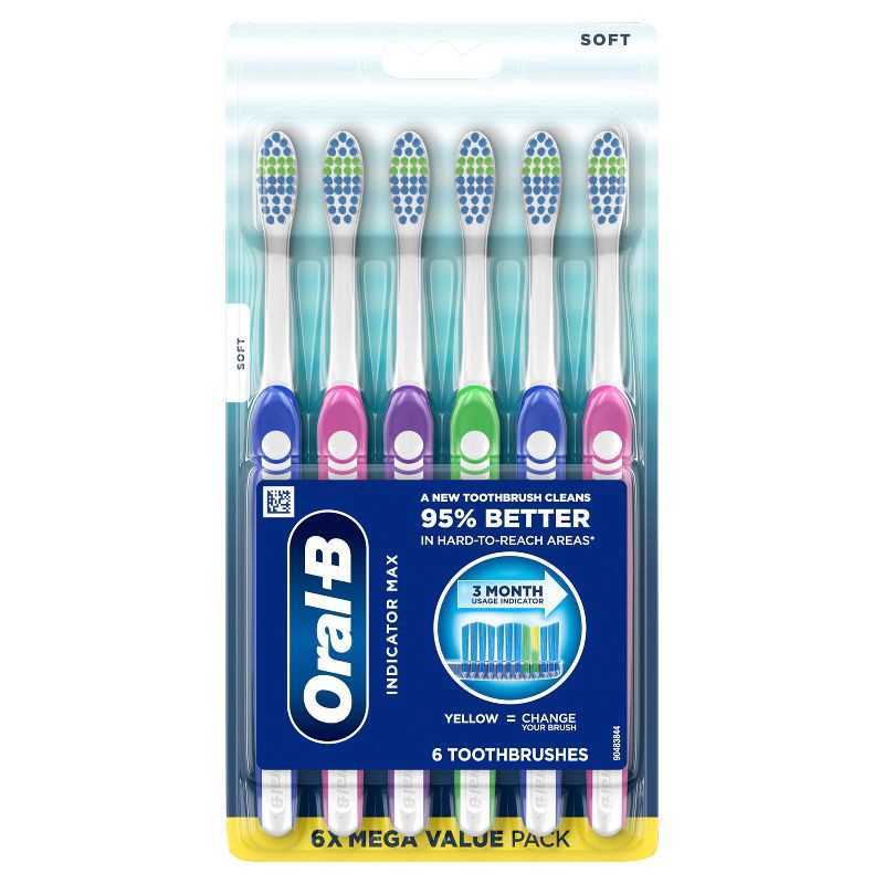 slide 1 of 8, Oral-B Indicator Contour Clean Toothbrushes, Soft - 6ct, 6 ct