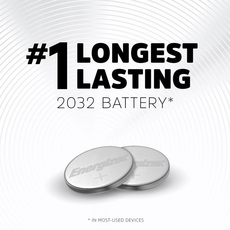 slide 3 of 9, Energizer 2032 Batteries 4pk - Lithium Coin Battery: Silver, 3.0V, Non-Rechargeable, 4 ct