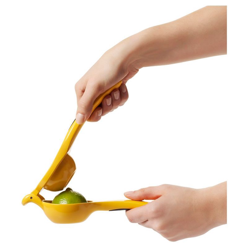 slide 6 of 7, OXO Softworks Citrus Squeezer: Aluminum Handheld Lemon & Lime Juicer, Dishwasher-Safe, Yellow, 1 ct