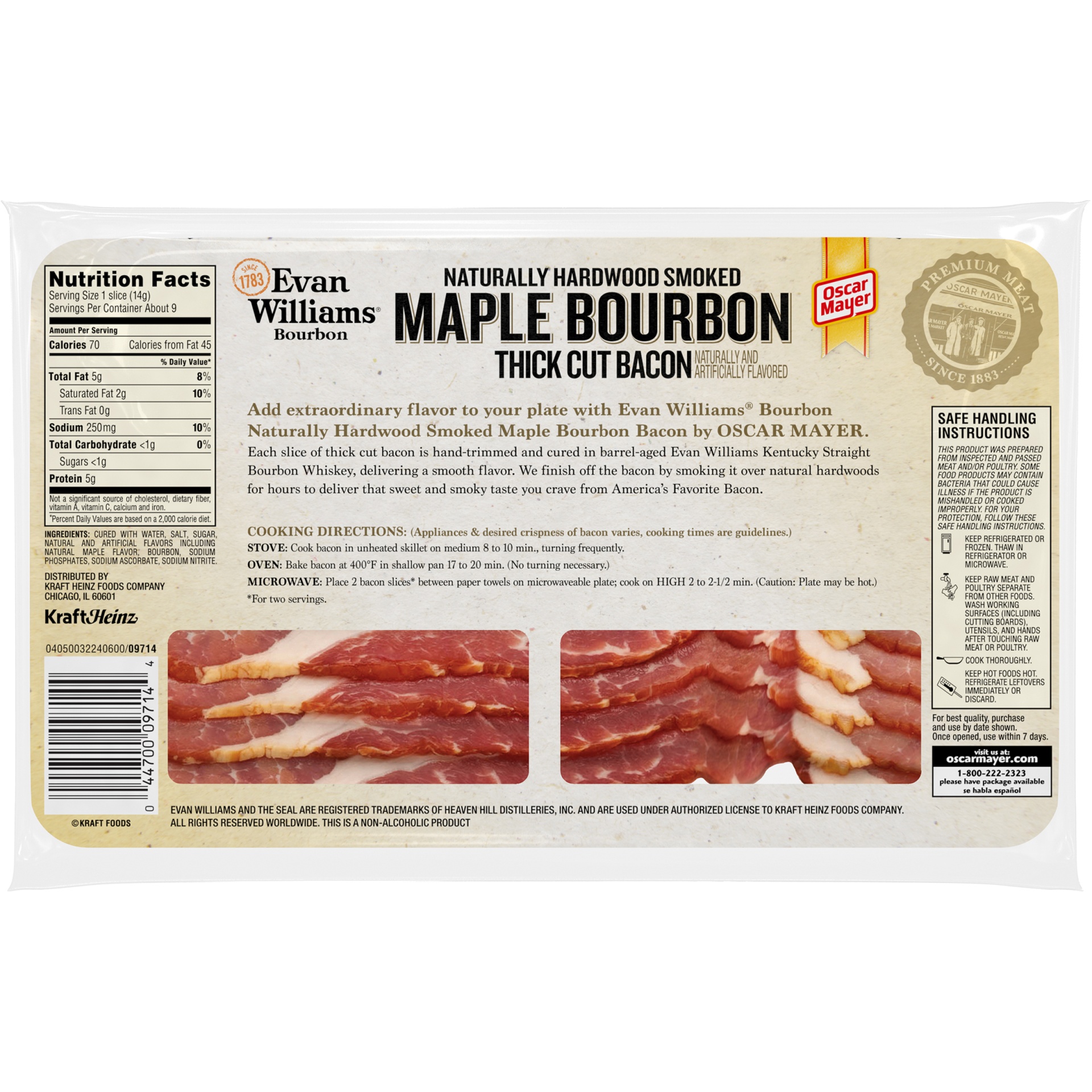slide 10 of 12, Oscar Mayer Maple Bourbon Naturally Hardwood Smoked Thick Cut Bacon with Evan Williams Bourbon, 8-10 slices, 12 oz