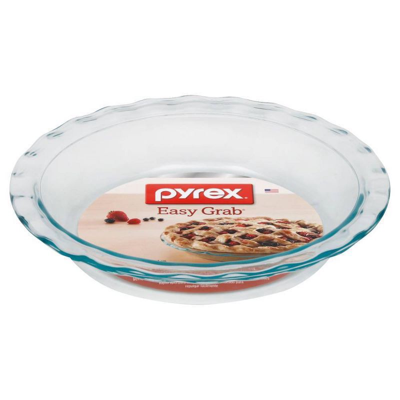 slide 9 of 9, Pyrex Easy Grab 9.5" Glass Pie Pan: Clear, Round, Odor & Stain-Resistant, Freezer & Oven-Safe, 2-Year Warranty, 1 ct