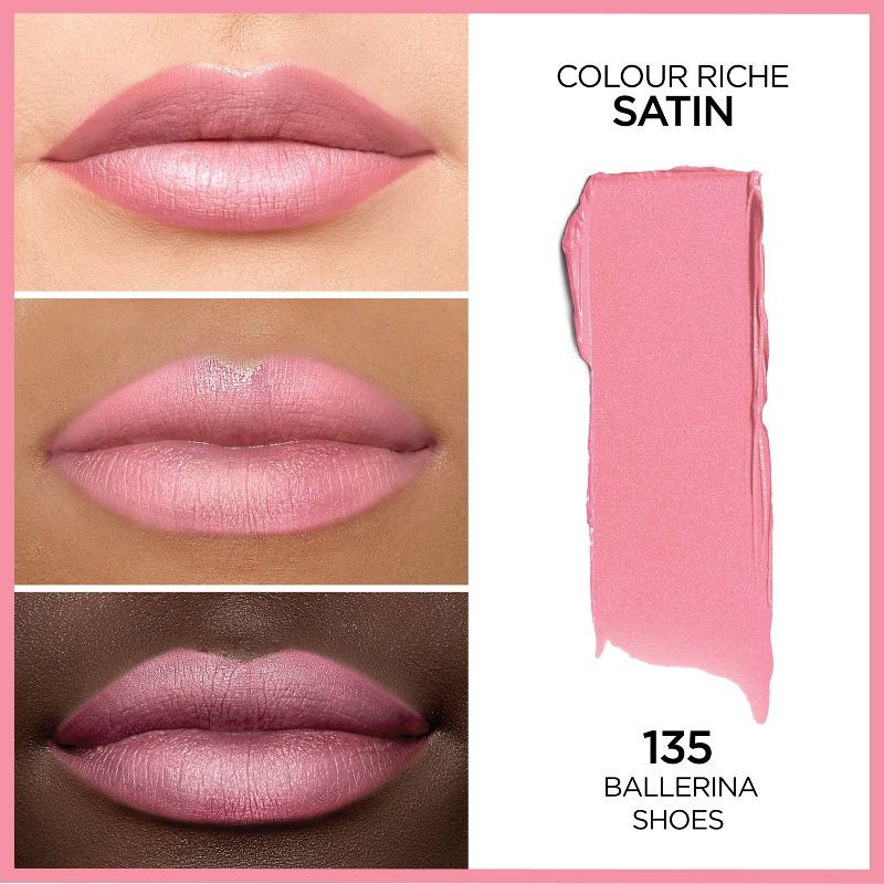 slide 2 of 5, L'Oreal Paris Colour Riche Original Satin Lipstick for Moisturized Lips - 135 Ballerina Shoes - 0.13oz, 0.13 oz