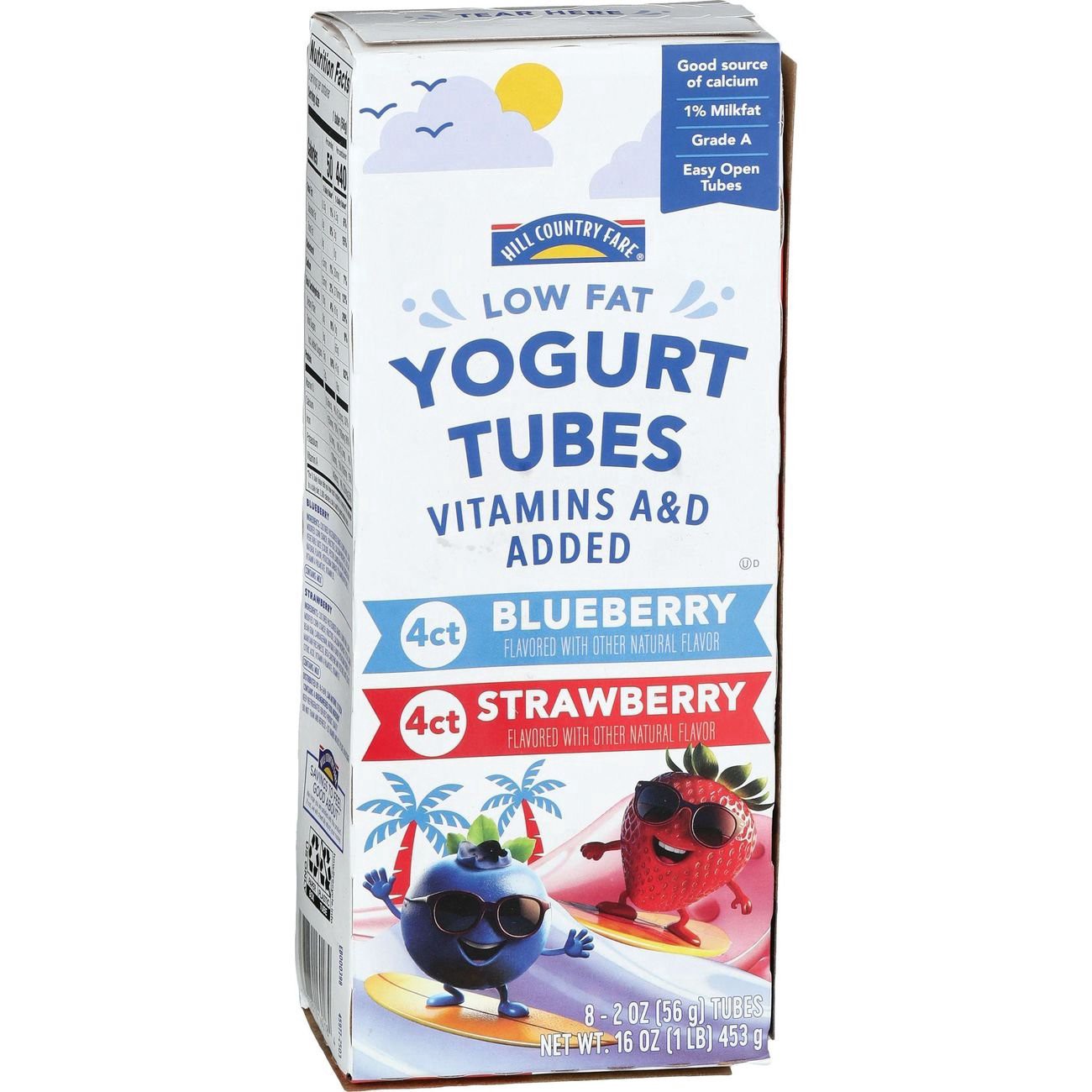 slide 1 of 1, Hill Country Fare Low Fat Yogurt Tubes - Strawberry & Blueberry, 8 ct
