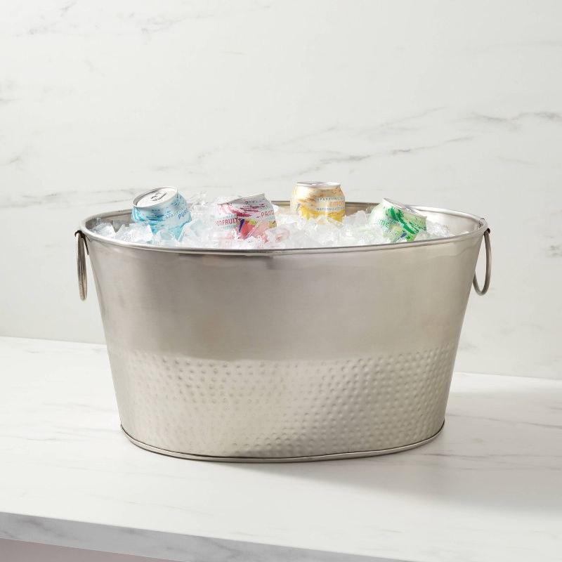 slide 2 of 3, 23.5L Stainless Steel Hammered Metal Oval Beverage Tub - Threshold™, 23.5 liter