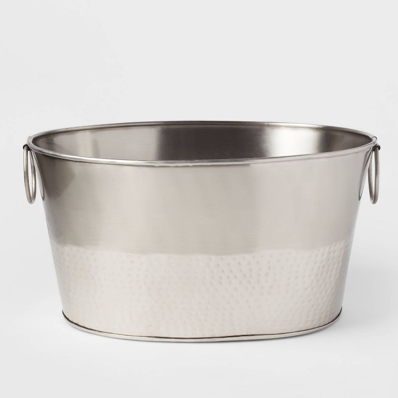 slide 1 of 3, 23.5L Stainless Steel Hammered Metal Oval Beverage Tub - Threshold™, 23.5 liter