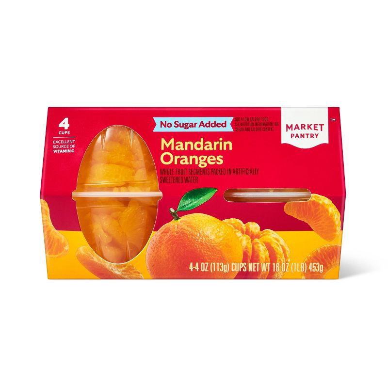 slide 1 of 3, No Sugar Added Mandarin Oranges Fruit Cups - 16oz/4ct - Market Pantry™, 4 ct; 16 oz