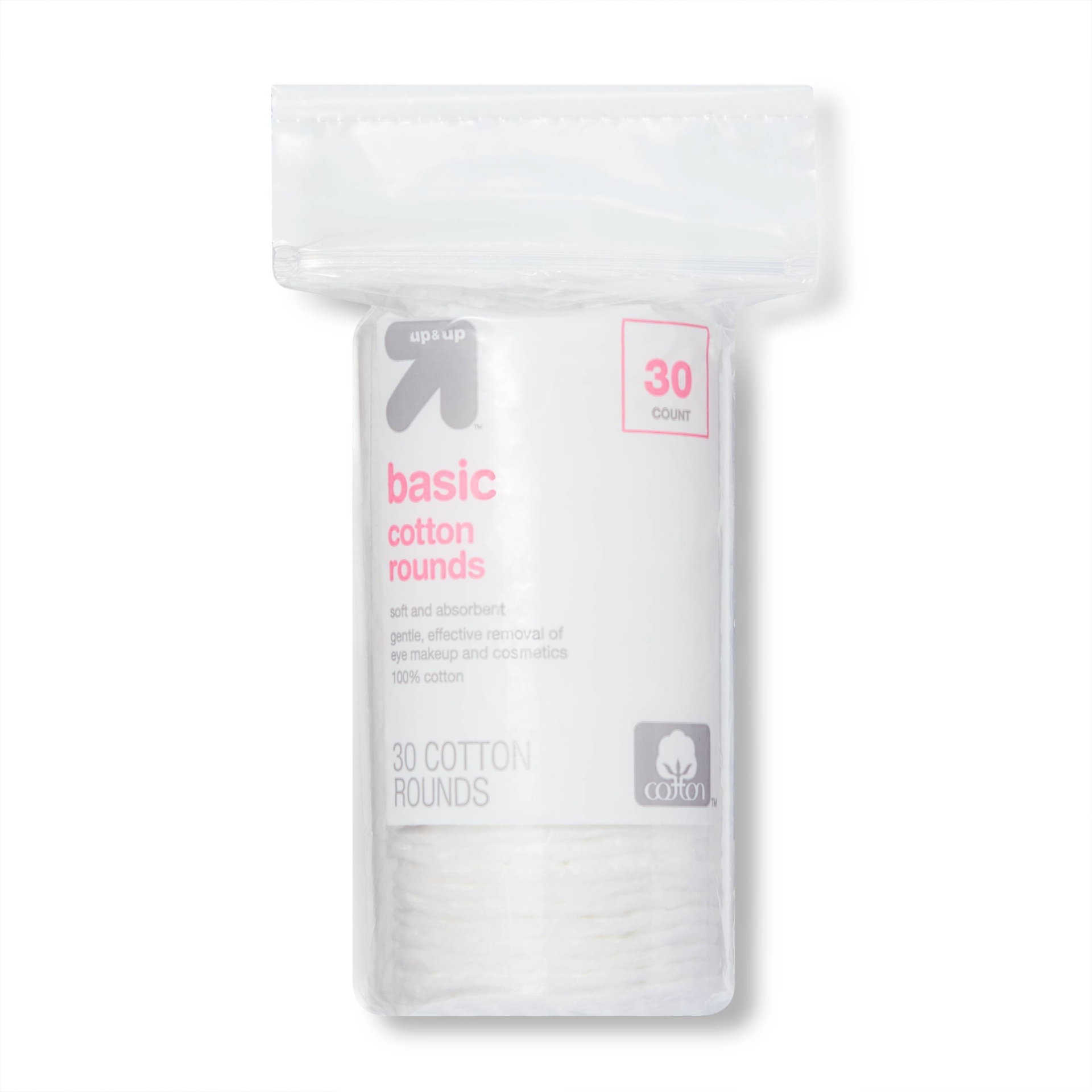 slide 1 of 3, Basic Cotton Rounds Nail Polish and Makeup Remover Pads - 30ct - up & up, 30 ct
