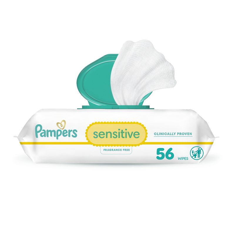 slide 1 of 14, Pampers Sensitive Baby Wipes - 56ct: Hypoallergenic, Paraben-Free, Whole Body Use, 56 ct