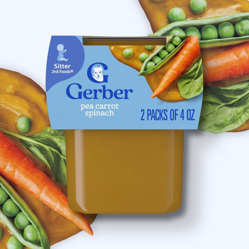 slide 2 of 8, Gerber Baby Food Stage 2 Pea Carrot Spinach Puree Tub - 2ct/4oz Each, 2 ct; 4 oz