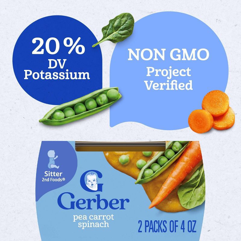 slide 5 of 10, Gerber Non-GMO Baby Food Stage 2 Pea Carrot Spinach Puree Tub - 2ct/4oz Each, 2 ct; 4 oz