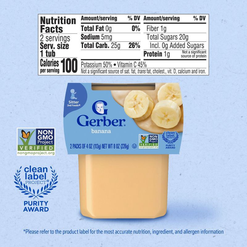 slide 6 of 8, Gerber Baby Food Stage 2 Banana Puree Tub - 2ct/8oz, 2 ct; 8 oz