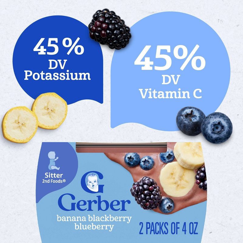 slide 3 of 8, Gerber Baby Food Stage 2 Banana Blackberry Blueberry Puree Tub - 4oz/2ct, 2 ct; 4 oz