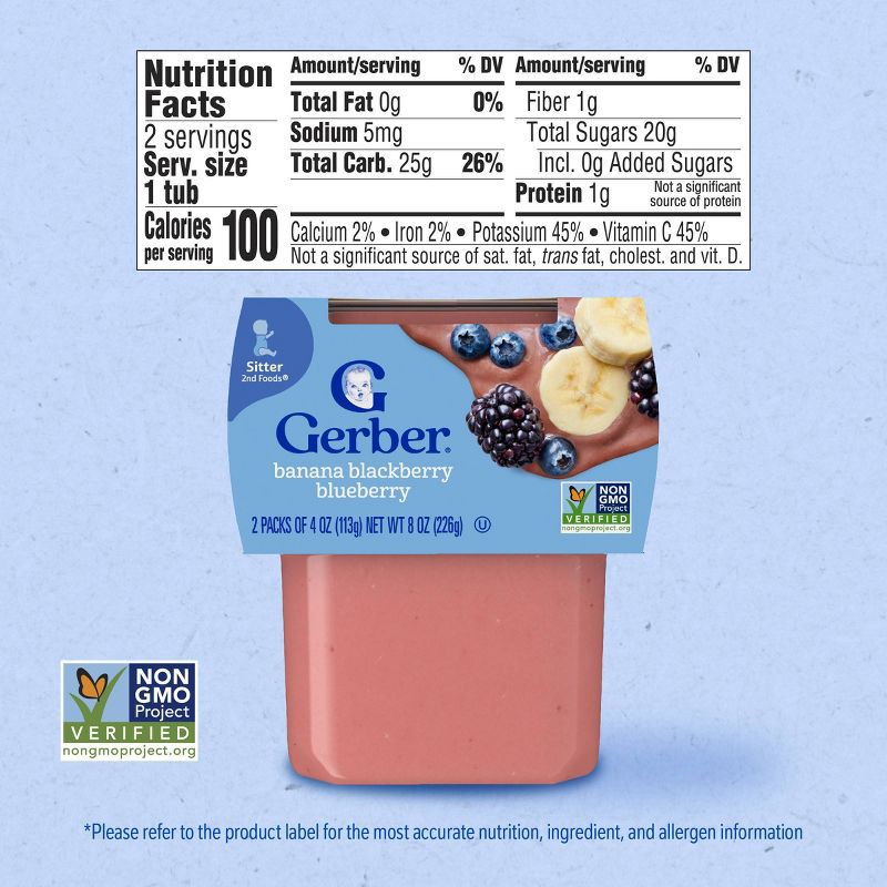 slide 7 of 8, Gerber Baby Food Stage 2 Banana Blackberry Blueberry Puree Tub - 4oz/2ct, 2 ct; 4 oz